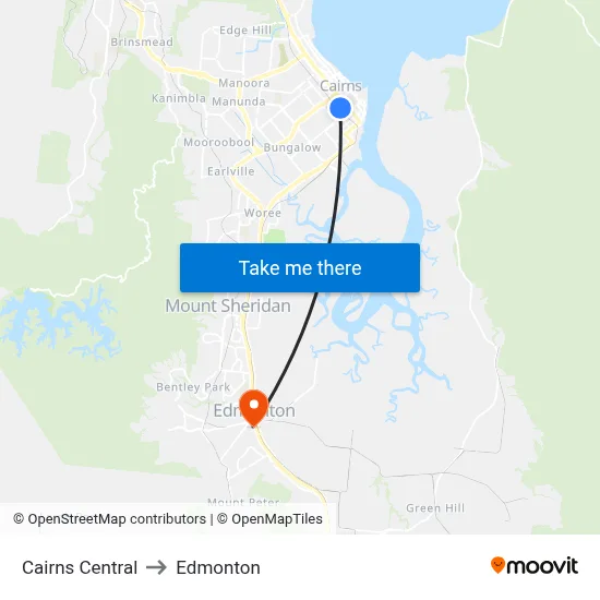 Cairns Central to Edmonton map