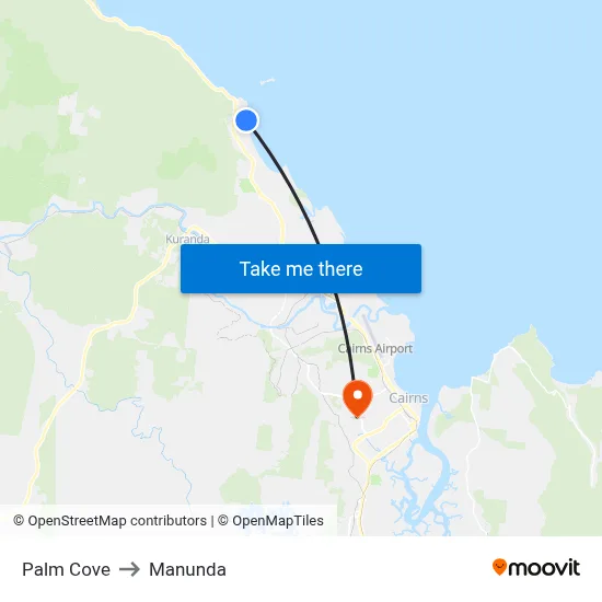 Palm Cove to Manunda map