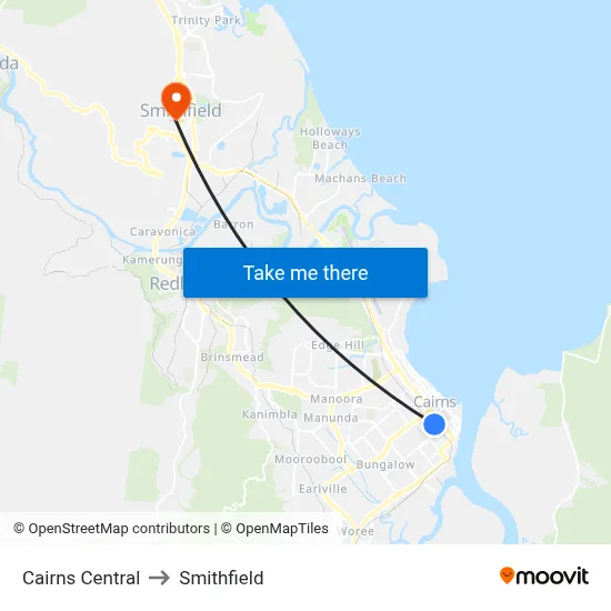 Cairns Central to Smithfield map