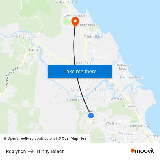 Redlynch to Trinity Beach map