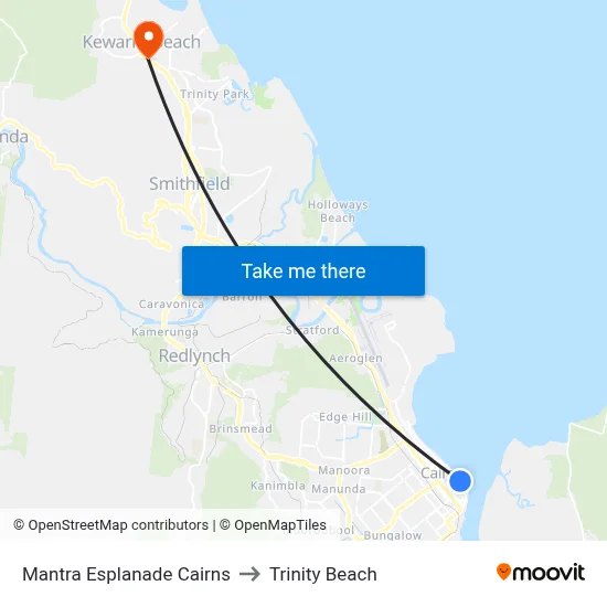 Mantra Esplanade Cairns to Trinity Beach map