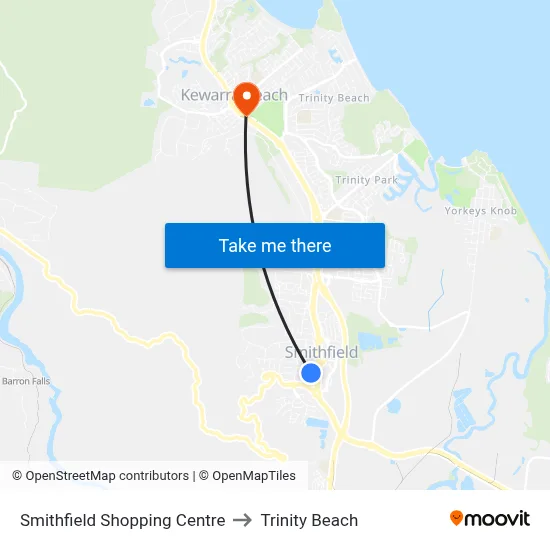 Smithfield Shopping Centre to Trinity Beach map