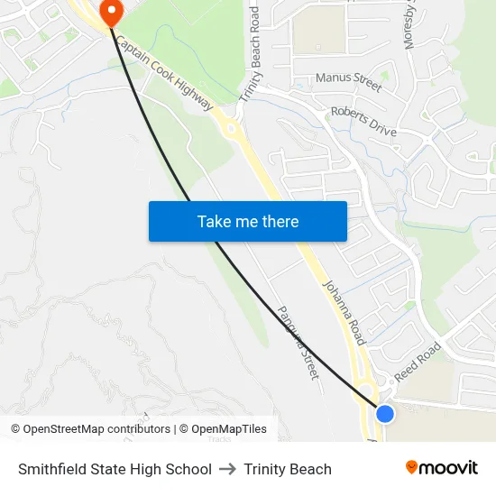 Smithfield State High School to Trinity Beach map
