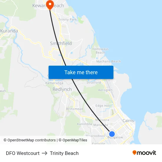 DFO Westcourt to Trinity Beach map