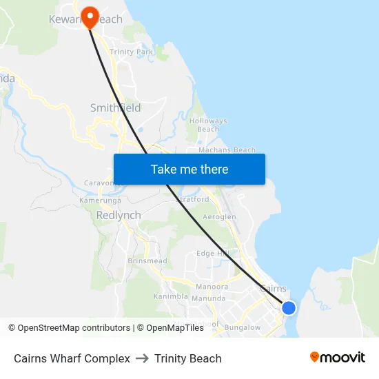 Cairns Wharf Complex to Trinity Beach map