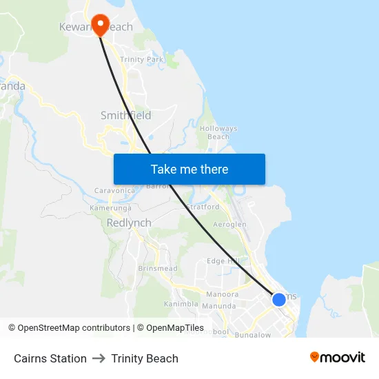 Cairns Station to Trinity Beach map