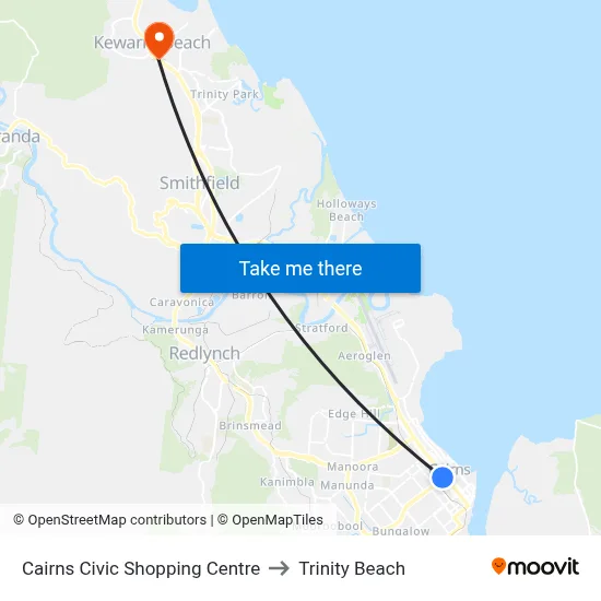 Cairns Civic Shopping Centre to Trinity Beach map