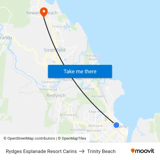 Rydges Esplanade Resort Carins to Trinity Beach map