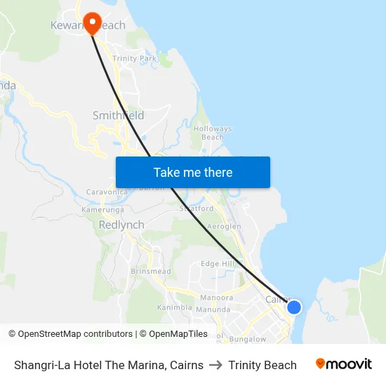 Shangri-La Hotel The Marina, Cairns to Trinity Beach map