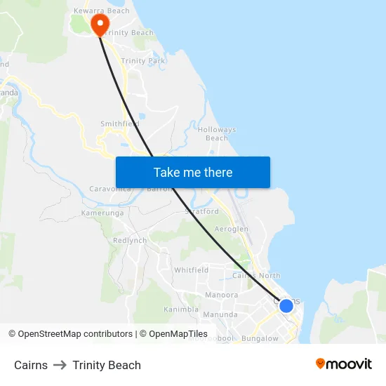 Cairns to Trinity Beach map
