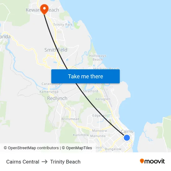 Cairns Central to Trinity Beach map