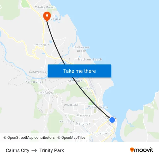 Cairns City to Trinity Park map
