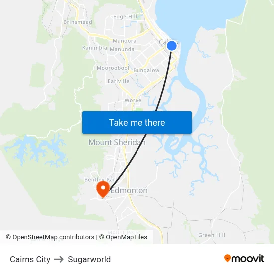 Cairns City to Sugarworld map