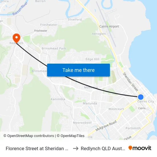 Florence Street at Sheridan Street to Redlynch QLD Australia map