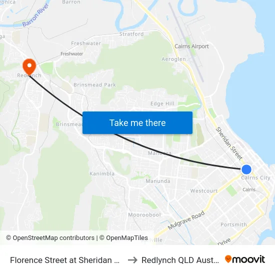 Florence Street at Sheridan Street to Redlynch QLD Australia map