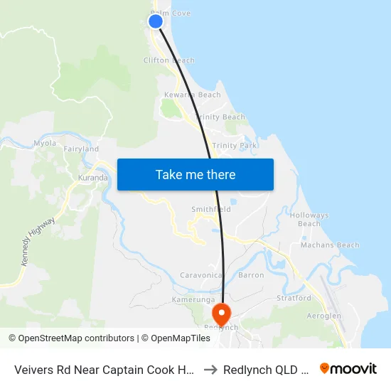Veivers Rd Near Captain Cook Hwy Hail 'N' Ride to Redlynch QLD Australia map