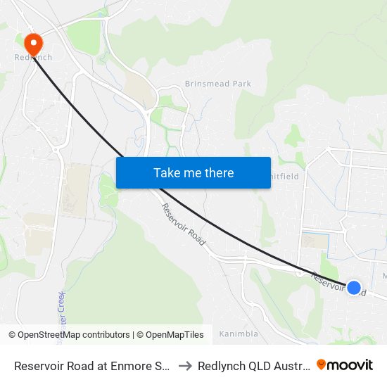 Reservoir Road at Enmore Street to Redlynch QLD Australia map