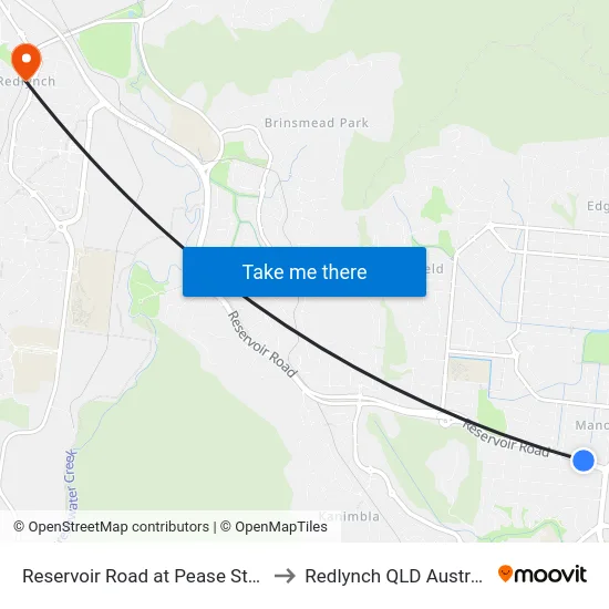 Reservoir Road at Pease Street to Redlynch QLD Australia map