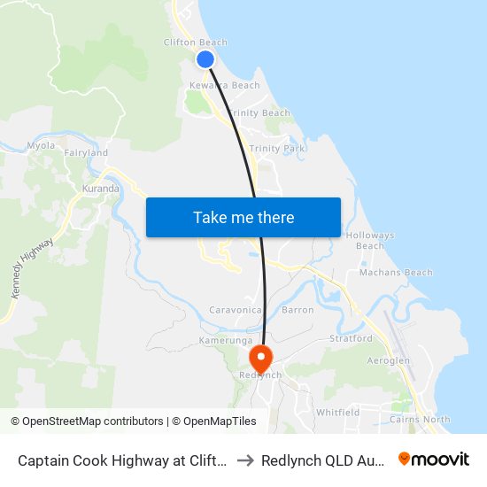 Captain Cook Highway at Clifton Road to Redlynch QLD Australia map