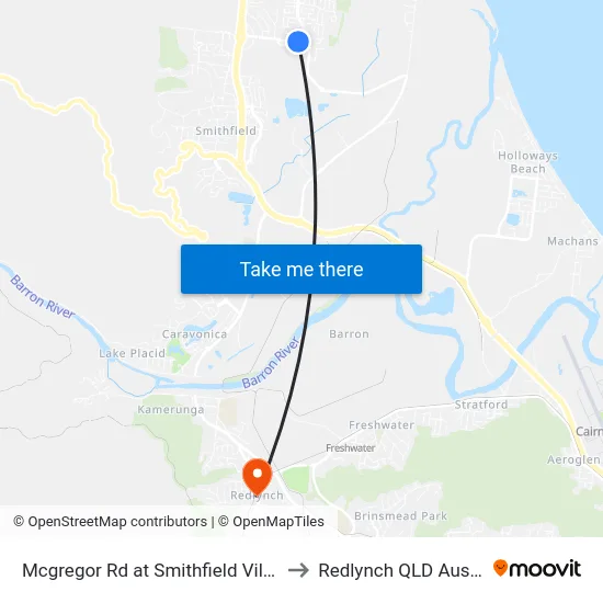Mcgregor Rd at Smithfield Village Dr to Redlynch QLD Australia map