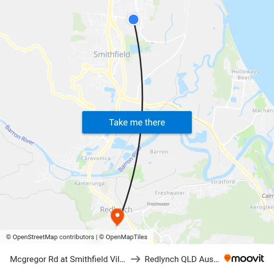 Mcgregor Rd at Smithfield Village Dr to Redlynch QLD Australia map