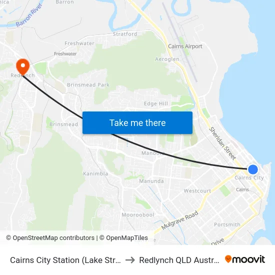 Cairns City Station (Lake Street) to Redlynch QLD Australia map