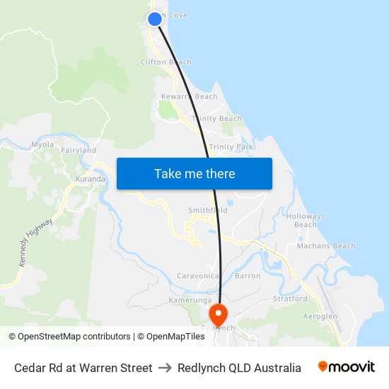Cedar Rd at Warren Street to Redlynch QLD Australia map