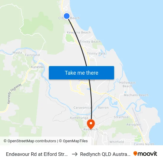 Endeavour Rd at Elford Street to Redlynch QLD Australia map