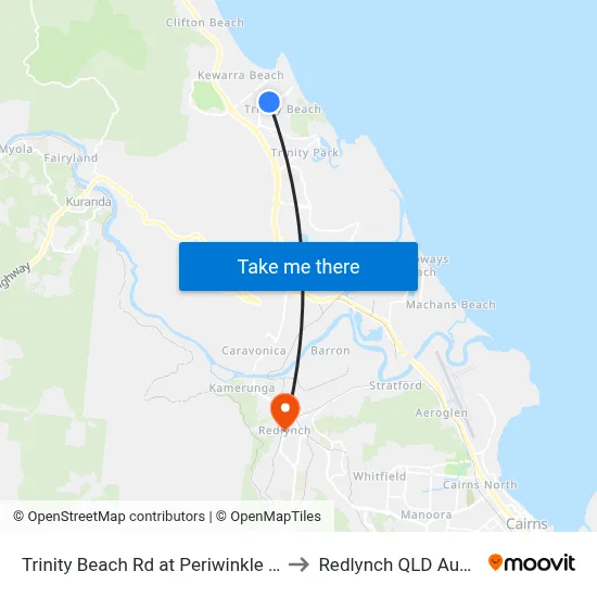 Trinity Beach Rd at Periwinkle Avenue to Redlynch QLD Australia map