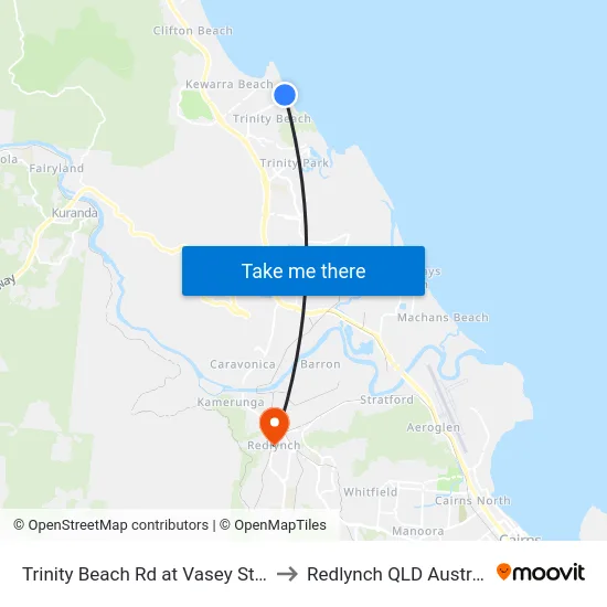 Trinity Beach Rd at Vasey Street to Redlynch QLD Australia map
