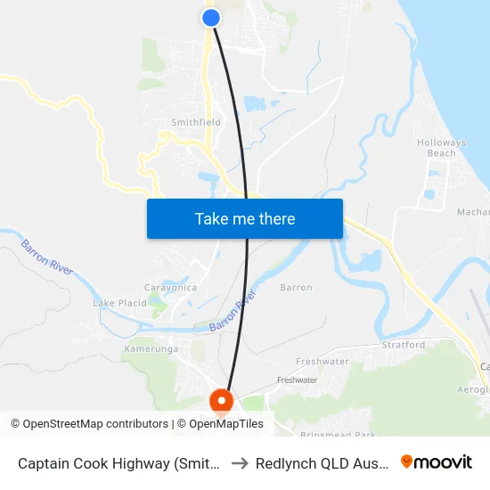 Captain Cook Highway (Smithfield) to Redlynch QLD Australia map