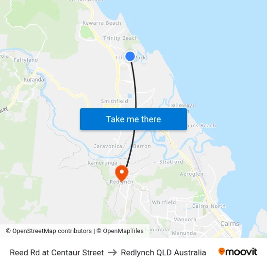 Reed Rd at Centaur Street to Redlynch QLD Australia map