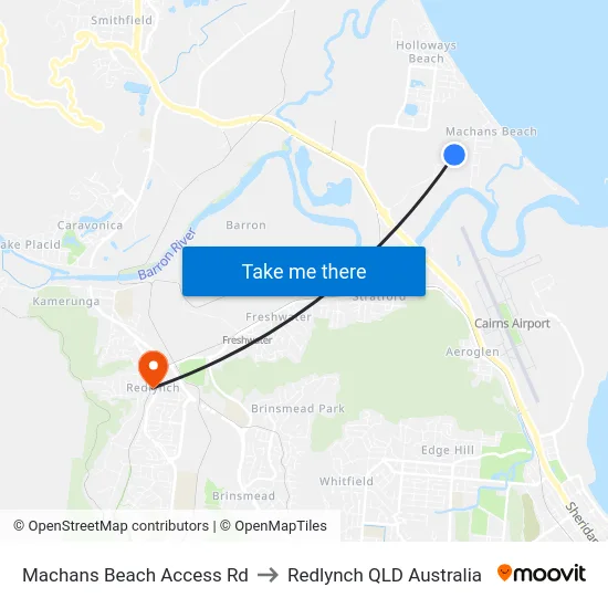 Machans Beach Access Rd to Redlynch QLD Australia map