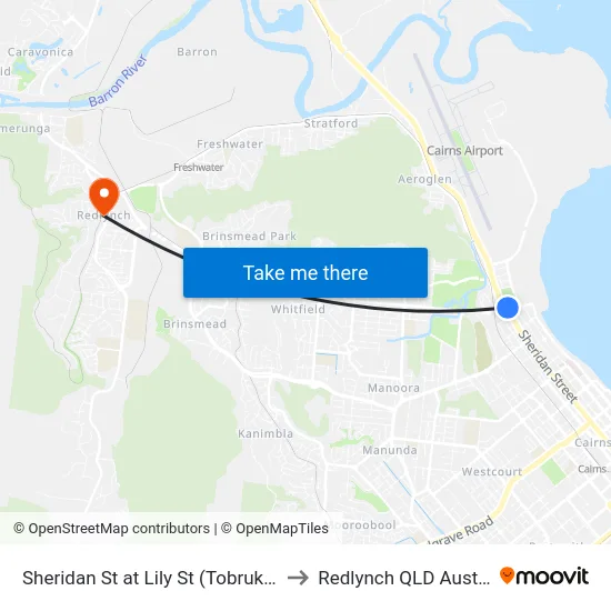 Sheridan St at Lily St (Tobruk Pool) to Redlynch QLD Australia map