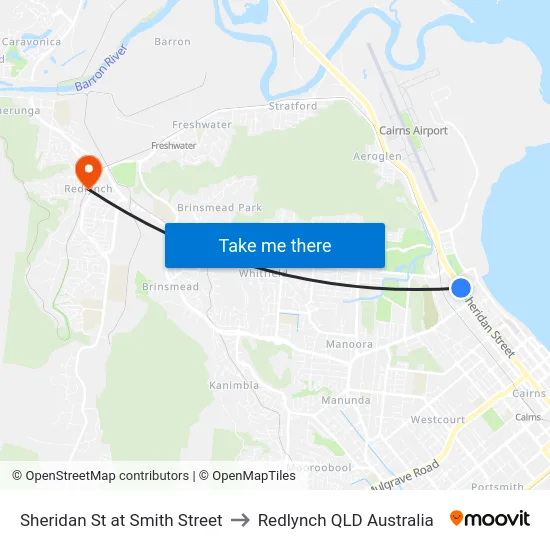Sheridan St at Smith Street to Redlynch QLD Australia map