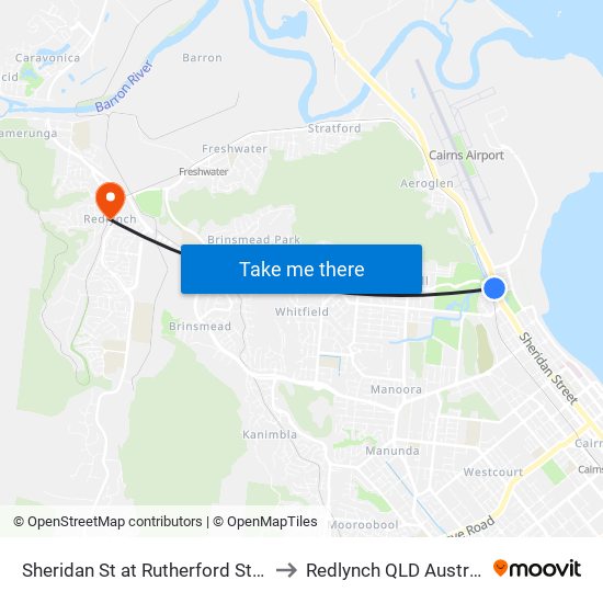 Sheridan St at Rutherford Street to Redlynch QLD Australia map