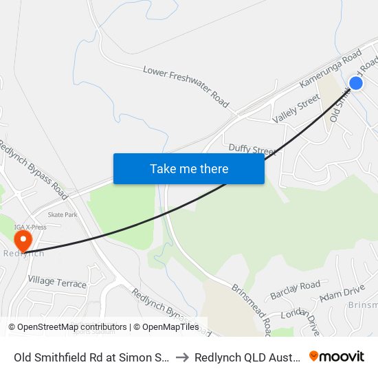 Old Smithfield Rd at Simon Street to Redlynch QLD Australia map