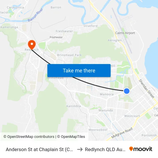 Anderson St at Chaplain St (Cemetery) to Redlynch QLD Australia map