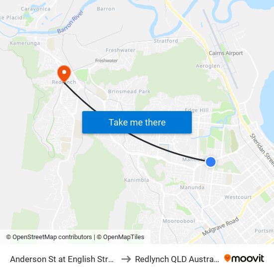 Anderson St at English Street to Redlynch QLD Australia map