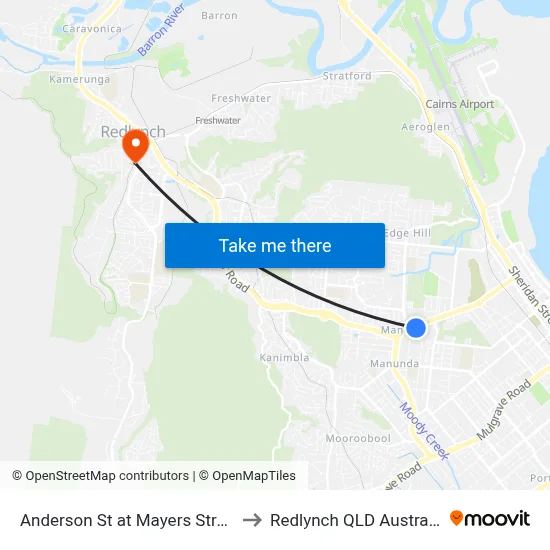 Anderson St at Mayers Street to Redlynch QLD Australia map