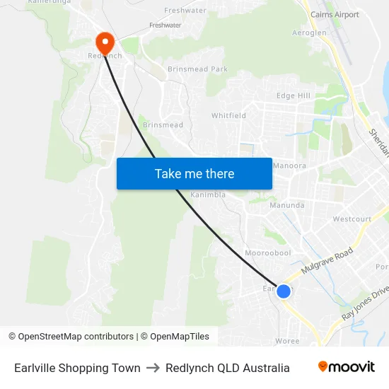 Earlville Shopping Town to Redlynch QLD Australia map