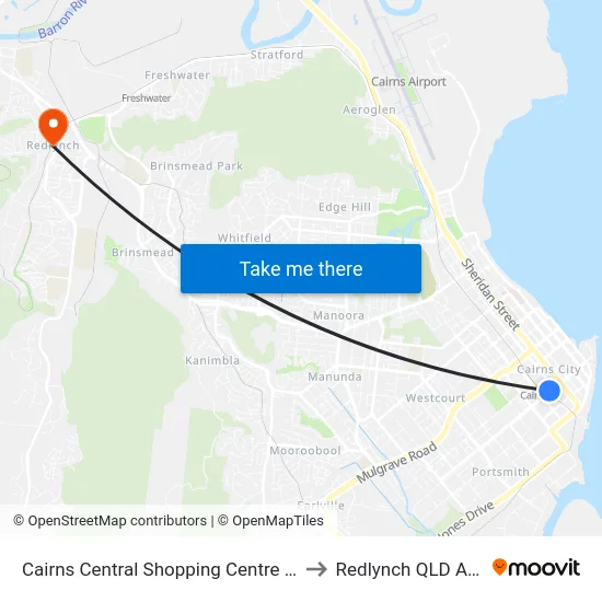 Cairns Central Shopping Centre (Spence St) to Redlynch QLD Australia map