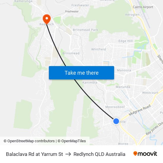 Balaclava Rd at Yarrum St to Redlynch QLD Australia map