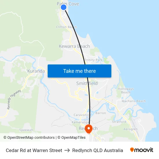 Cedar Rd at Warren Street to Redlynch QLD Australia map