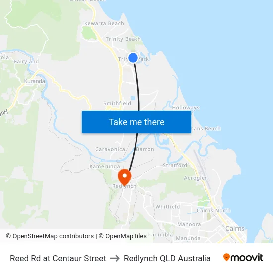 Reed Rd at Centaur Street to Redlynch QLD Australia map