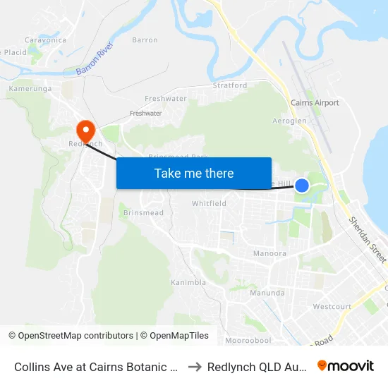 Collins Ave at Cairns Botanic Gardens to Redlynch QLD Australia map