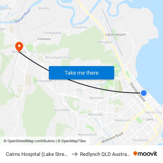 Cairns Hospital (Lake Street) to Redlynch QLD Australia map