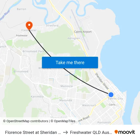 Florence Street at Sheridan Street to Freshwater QLD Australia map