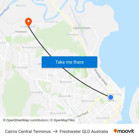 Cairns Central Terminus to Freshwater QLD Australia map