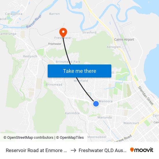 Reservoir Road at Enmore Street to Freshwater QLD Australia map